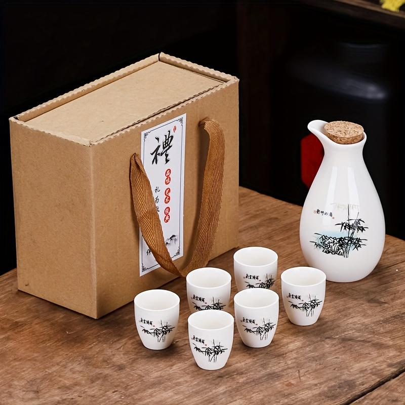 1 Set Ceramic Sake Set Japanese Sake Cup Include 1 Pot And 6 Cups Porcelain White Liquor Pot Traditional Ceramic Crafts Saki Cups For Home Sushi Shop