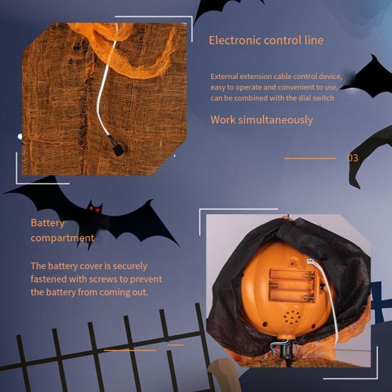 Halloween Hanging Pumpkin Ghost with Lighted Head Sound Rotating Motion Spooky Skeleton Props Outdoor Tree Porch Garden Party Decoration