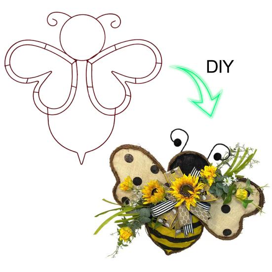 Bee Wreath 14 Inch Bee Shape Garland Wire Wreath Frame for Home