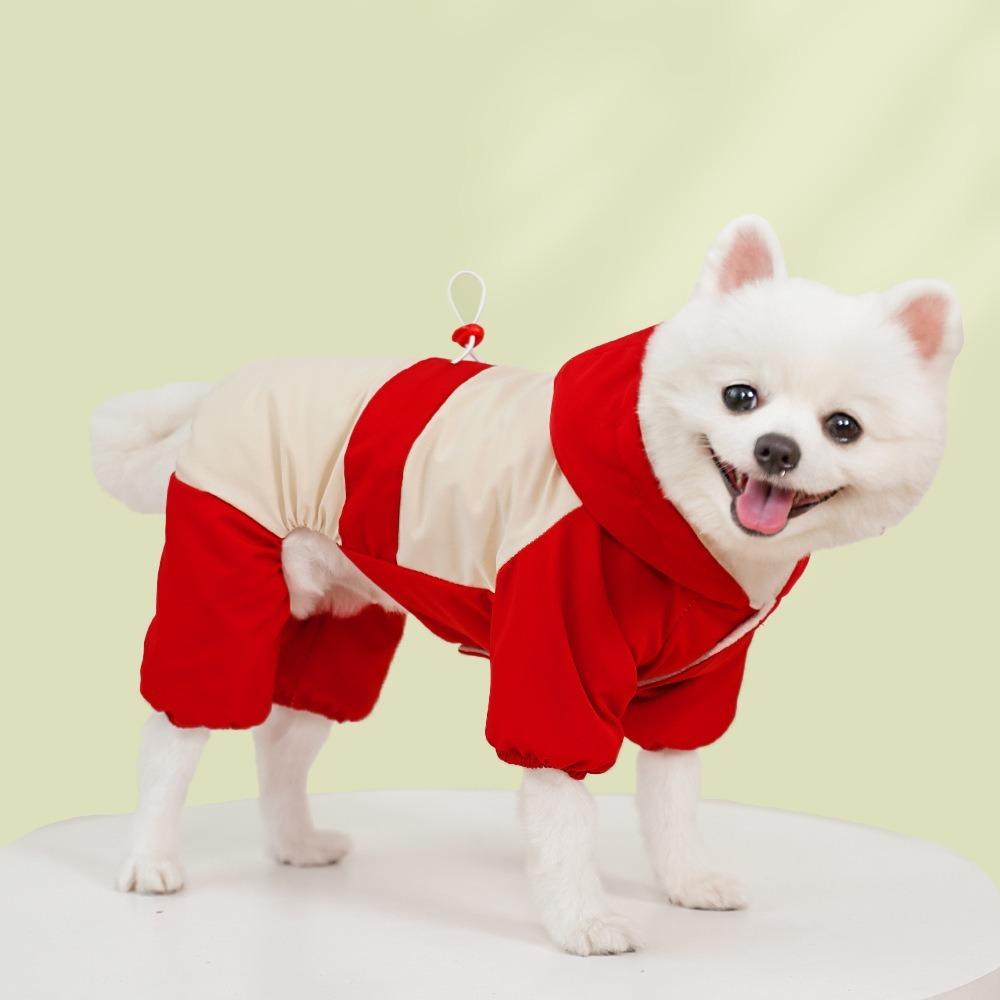 Thick Velvet Dog Raincoat Winter Warm Dog Four Legged Clothes Dog Hooded Jumpsuit  Daily Walk