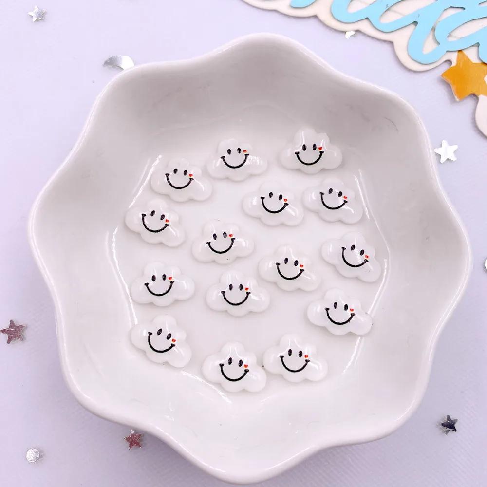 50 шт. красочных смоляных кавайных мини-раскрашенных мультяшных улыбок и облаков для дизайна ногтей с плоской задней частью, стразы для скрапбукинга, аксессуары для самостоятельного декора