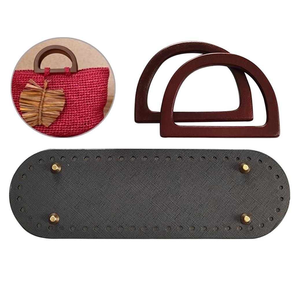 Crochet Bag Bottom Leather Base Tote Handle Set DIY Knitting Style 1