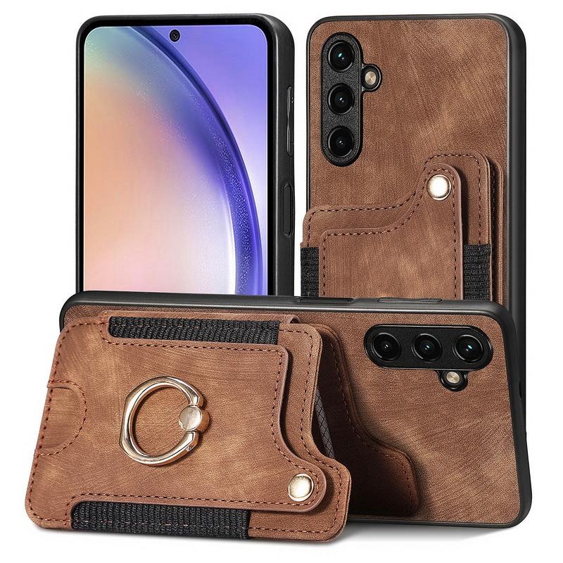 Кожаный магнитный чехол-кармашек для карт для iPhone 17 16 15 14 13 Xiaomi 13T Poco X5 Pro Чехол-подставка с кольцом для Samsung S24 Ultra S23 A54 Google с ремешком на запястье