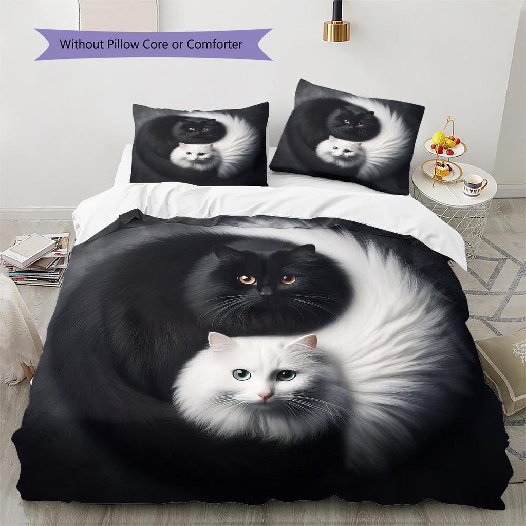 1PC Cute cat theme pattern Bedding Quilt Set Quilt Cover Pillowcase Home Decoration Birthday Gift (1 * duvet cover + 2 * pillowcase, without core)