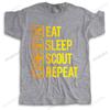 New Fashion Brand T Shirt Black Tops for Men EAT SLEEP SCOUT REPEAT Funny Unisex Teeshirt Men O-neck Teeshirt Drop Shipping