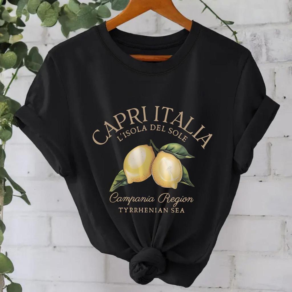 Женская футболка с короткими рукавами из чистого хлопка с принтом лимона, европейский и американский стиль, круглый вырез, летний дизайн