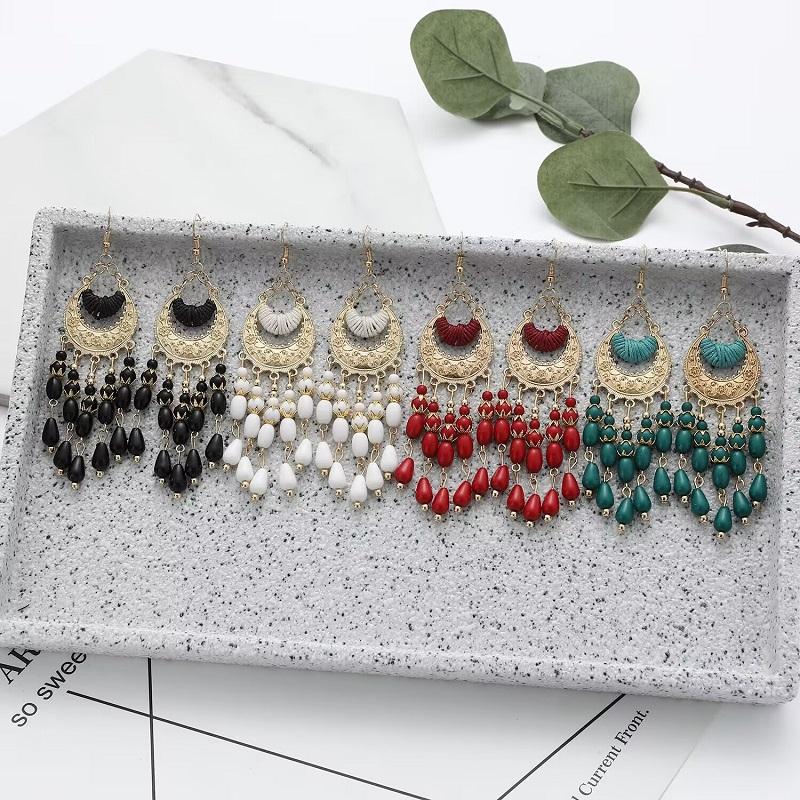 Богемский античный золотой цвет длинные капли воды кисточки серьги для женщин винтажные красочные геометрические капли висячие серьги