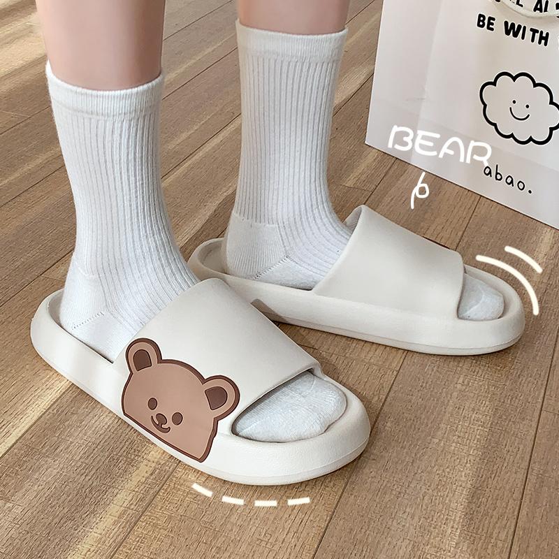 Тапочки с медведем, женские летние шлепанцы, милая женская обувь с героями мультфильмов, домашняя и уличная одежда, мягкие толстые пляжные сандалии