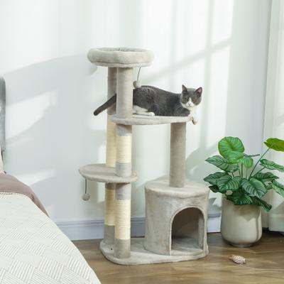 Cat Tree 114 Cm Cat Tower with Cave, Sisal Posts, Platform, Multi-story for Medium-sized Cats Under 6 Kg, Light Grey