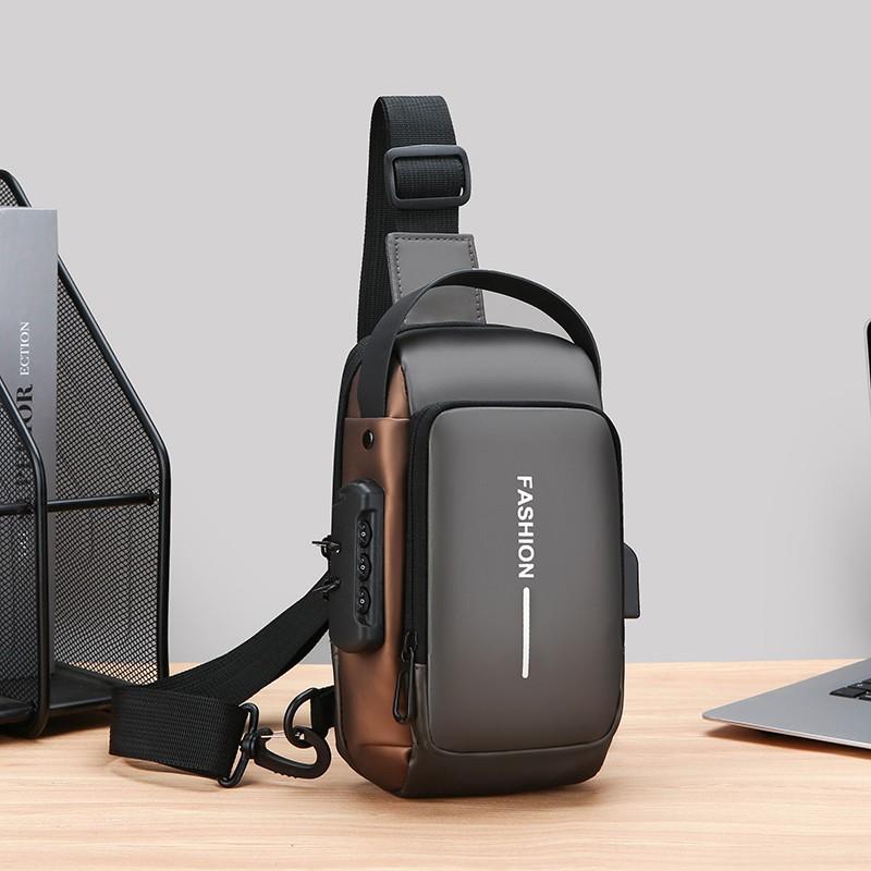 Men'S Secure Password Lock Chest Bag,Stylish Crossbody Bag for Motorcycling And Leisure Activities,Durable Material