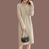 Mid-length Half-zipper Loose Casual Long-sleeve Stand Collar Knitted Dress Sweater