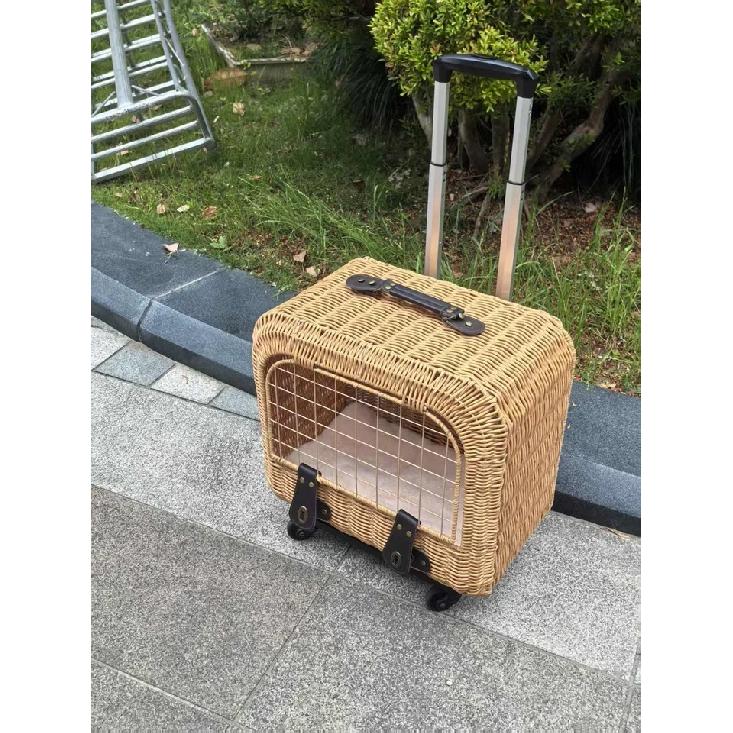 Portable Cat Carriers Stylish Pet Rolling Suitcase Large Capacity Woven Pet Travel Breathable Trolley Box for Cats & Small Dogs