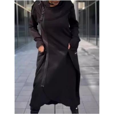 Женская осенне-зимняя нестандартная толстовка с длинными карманами, однотонный цвет, с капюшоном, индивидуальный топ