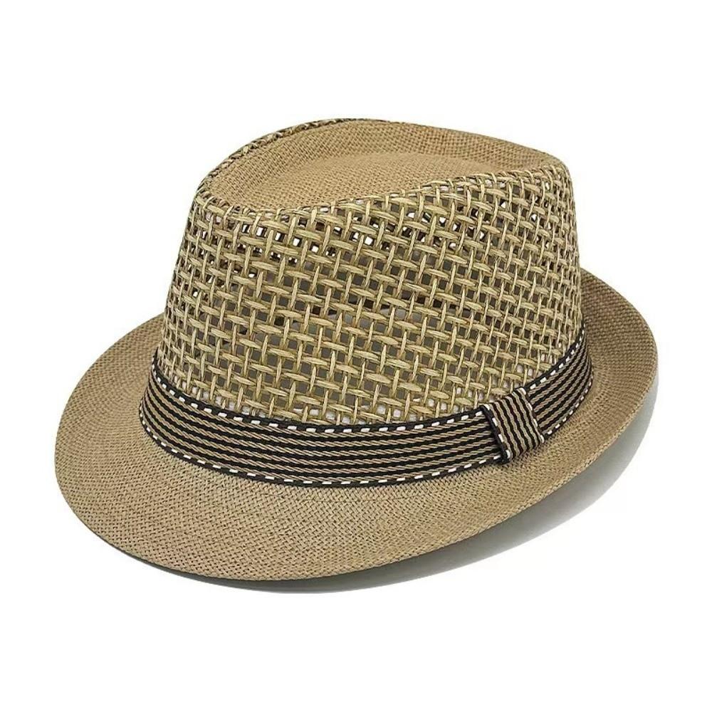 Short Brim Woven Straw Hat Breathable Vacation Beach Cap Sun Cap Men Panama Hat Summer