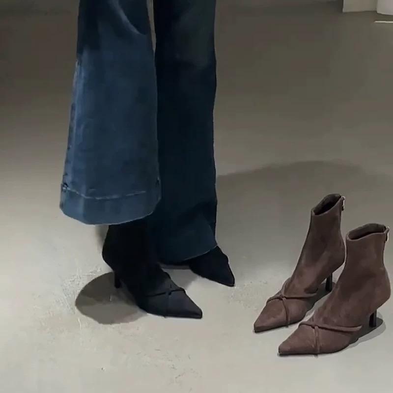 Дизайнерские 2025 Новые Женские Ботильоны Сексуальный Острый Носок Высокий Каблук Зимняя Одежда Вечеринка Модные Сапоги Бренд Тренд Туфли-Лодочки Ботас