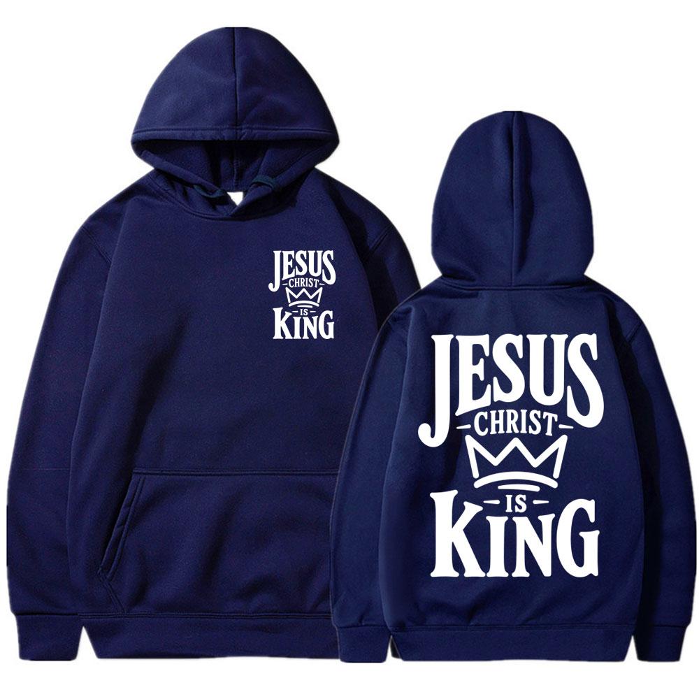 Jesus Christ Is King Graphic Hoodies Unisex Christian Faith Unisex Popular Long Sleeve Oversized Fleece Casual Tracksuit