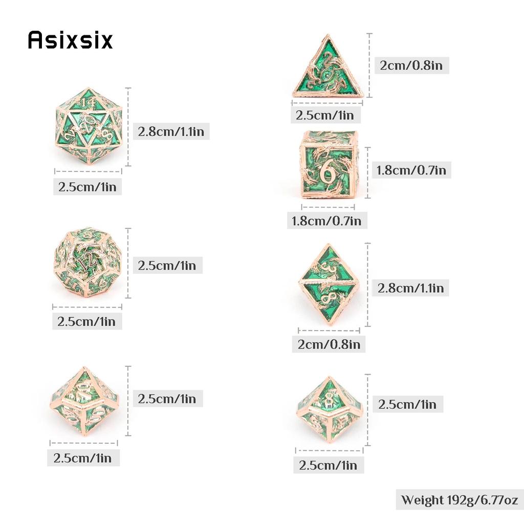 7 Pcs Golden Green Hand Metal Dice Solid Metal Polyhedral Dice Set Suitable for Role-Playing RPG Board Game Card Game