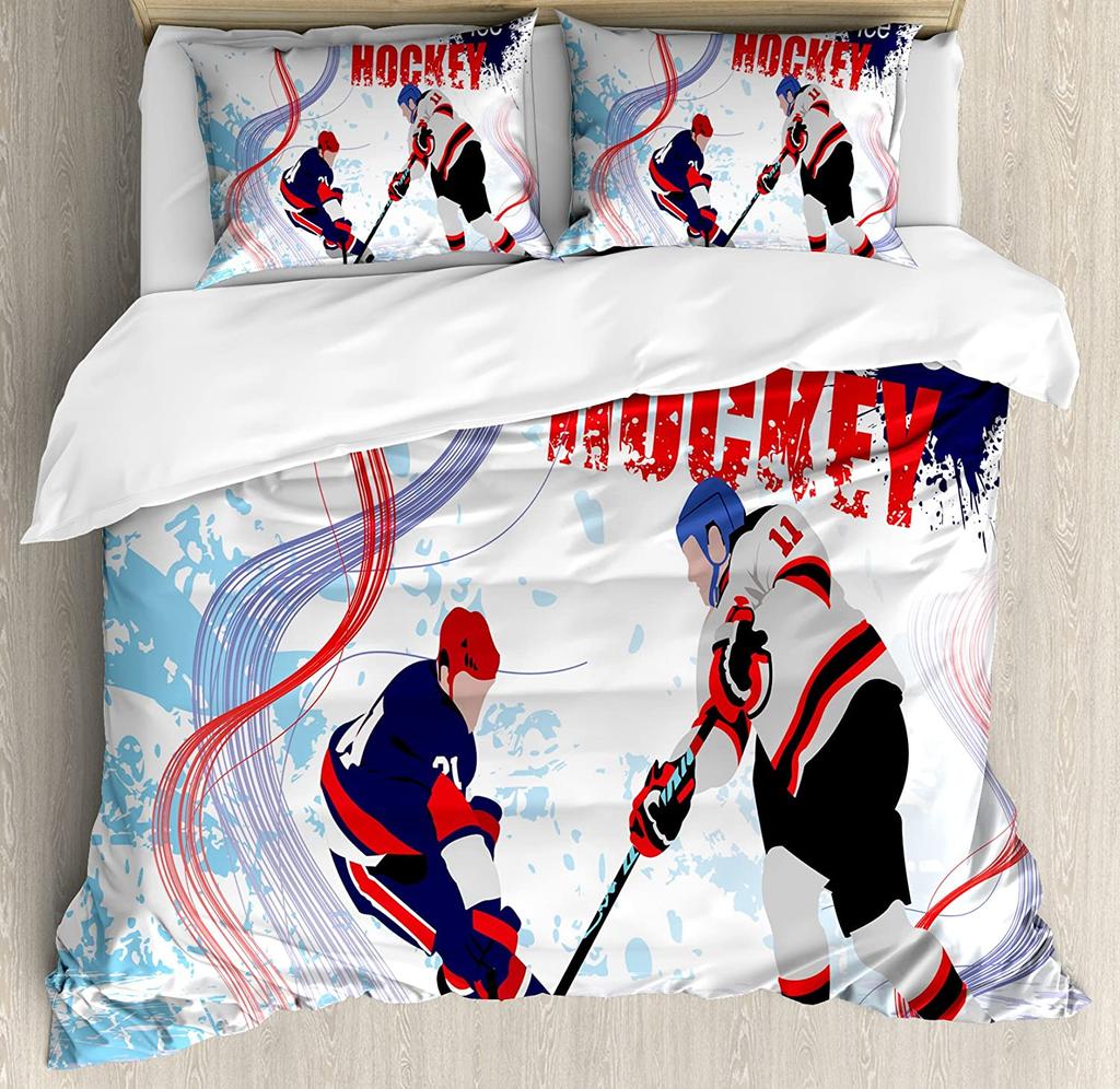3Pcs Bedding Collection Ice Hockey Playing Field Home Textile Duvet Cover Pillow Case Boy Kid Teen Girl Bedding Covers Collection