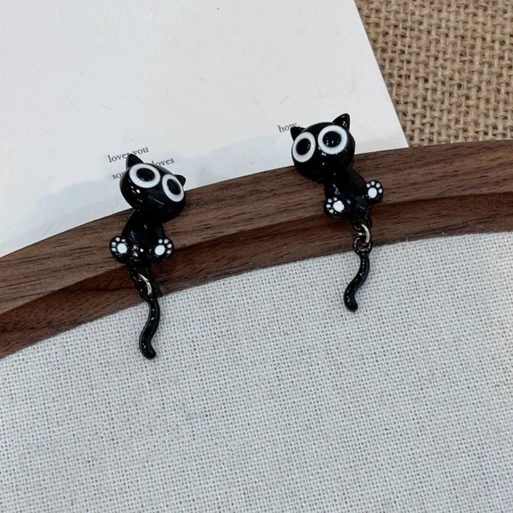 Simple Black Cat Earrings Sweet Cartoon Earrings Accessories Black Cat Ear Studs Jewelry Gifts