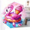 Automatic Open/Close Umbrella - Pink Flamingo Donut with Sprinkles & Ice Cream Cone, Compact Folding Canopy, All-Season Portab