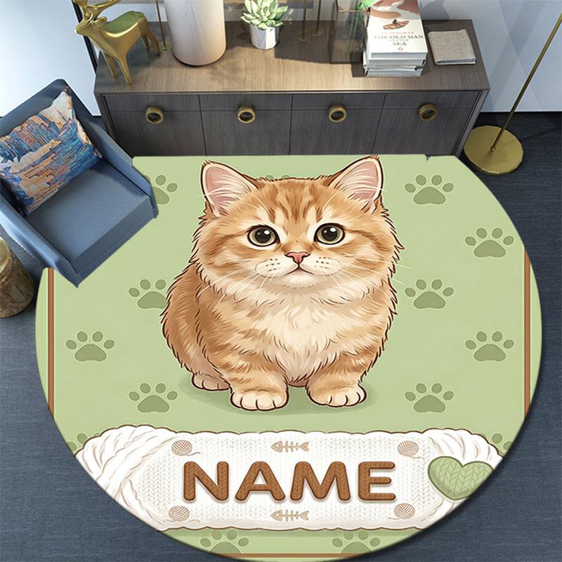 Custom Name,Cute Cat Portrait Series pattern round rug,Carpet Rug for Living Room Bedroom Playroom ,Non-slip Floor Mat,Holiday Gifts and Birthday Gift