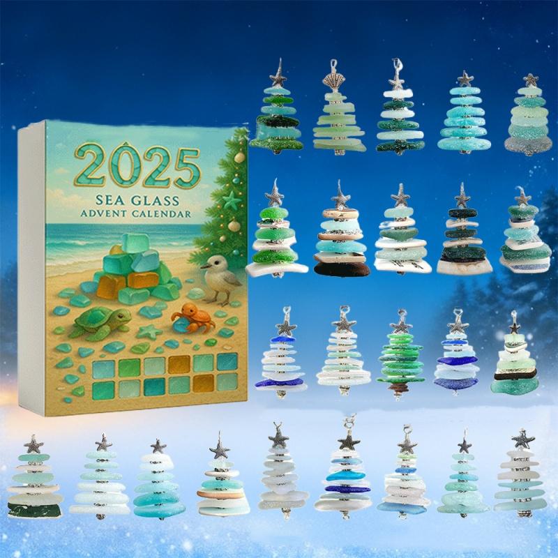 Sea Glass Advent Calendar Simulated Sea Glass Tree Tree Shape Christmas Countdown Ornament Calendar Versatile Home Decor