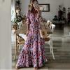 2025 Summer New Women's Temperament Vacation V-neck Printed Pendulum Long Dress