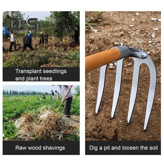 Садоводство Прополочник Четырехзубый Грабли Сверхпрочный Стальной Уличный Сад Газон Ферма Рыхление Почвы Удаления Сорняков Прополка Корчевание Ручной Инструмент