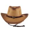 Men Straw Cowboy Hat Sun Hat Folding Western Wide Curved Brim with Adjustable Chin Strap Hat