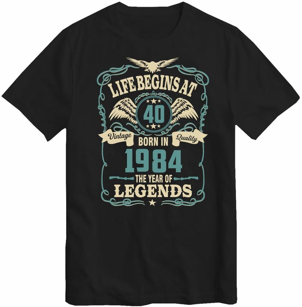 Unisexs 40th Birthday Tshirt Life Begins At 40 Born In 1984 Birthday Tee Top Gift