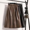 DIMANAF 2024 Новые осенние юбки больших размеров из искусственной кожи для женщин с эластичной талией, элегантные юбки большого размера с высокой талией, однотонные