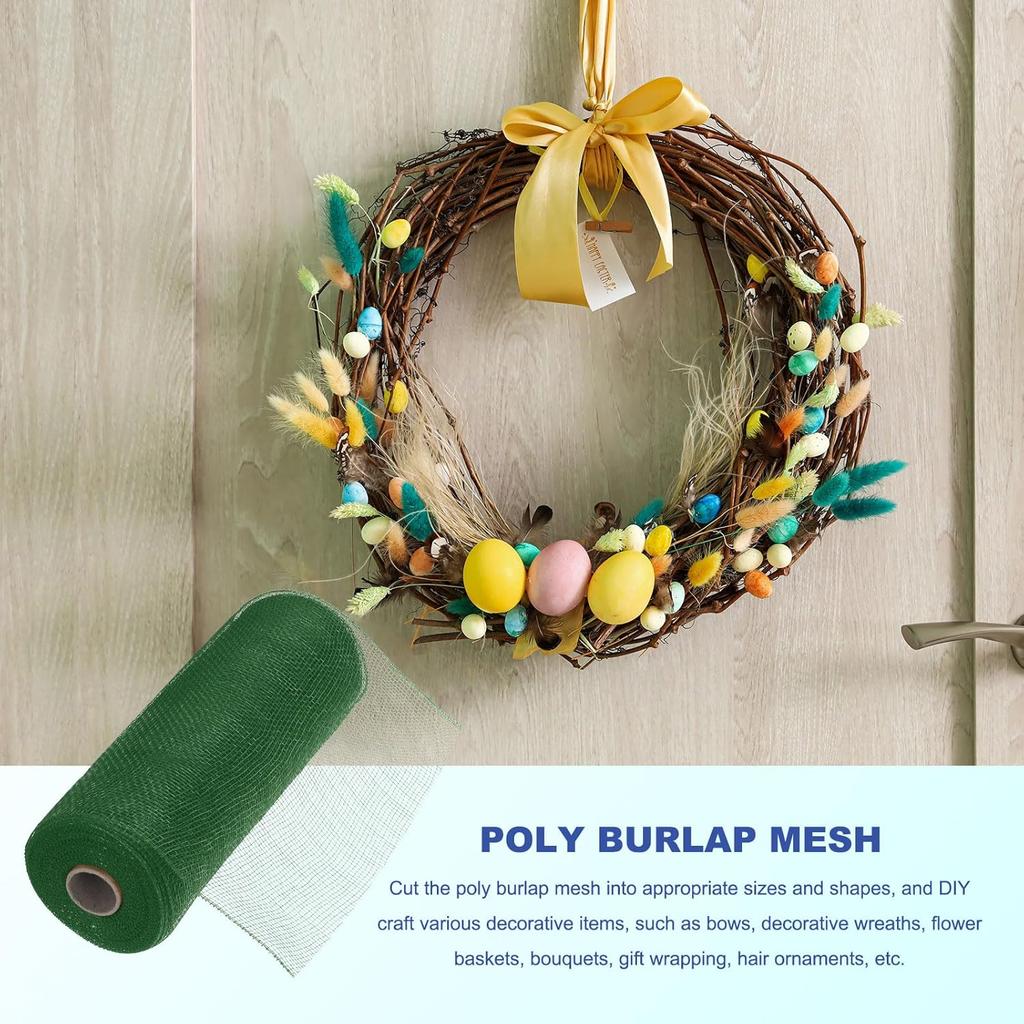 MECCANIXITY 3pcs 10 Inch Poly Burlap Mesh for Wreath, Decorative Mesh Fabric Ribbon 10 Yard for Fall Easter Christmas Flower Bow, Dark Green