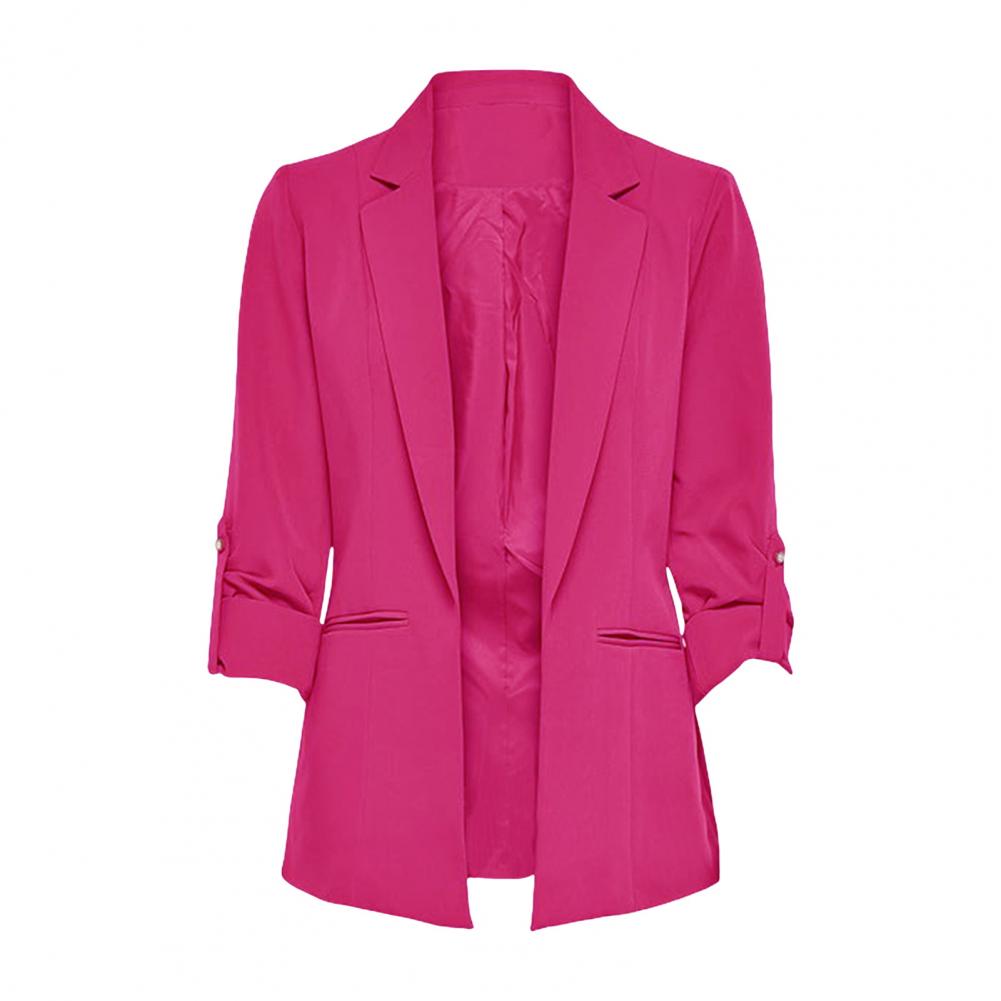 Women Suit Coat Turn-down Collar Long Sleeve Pockets Suit Jacket Solid Color Open Front Office Lady Business Outwear