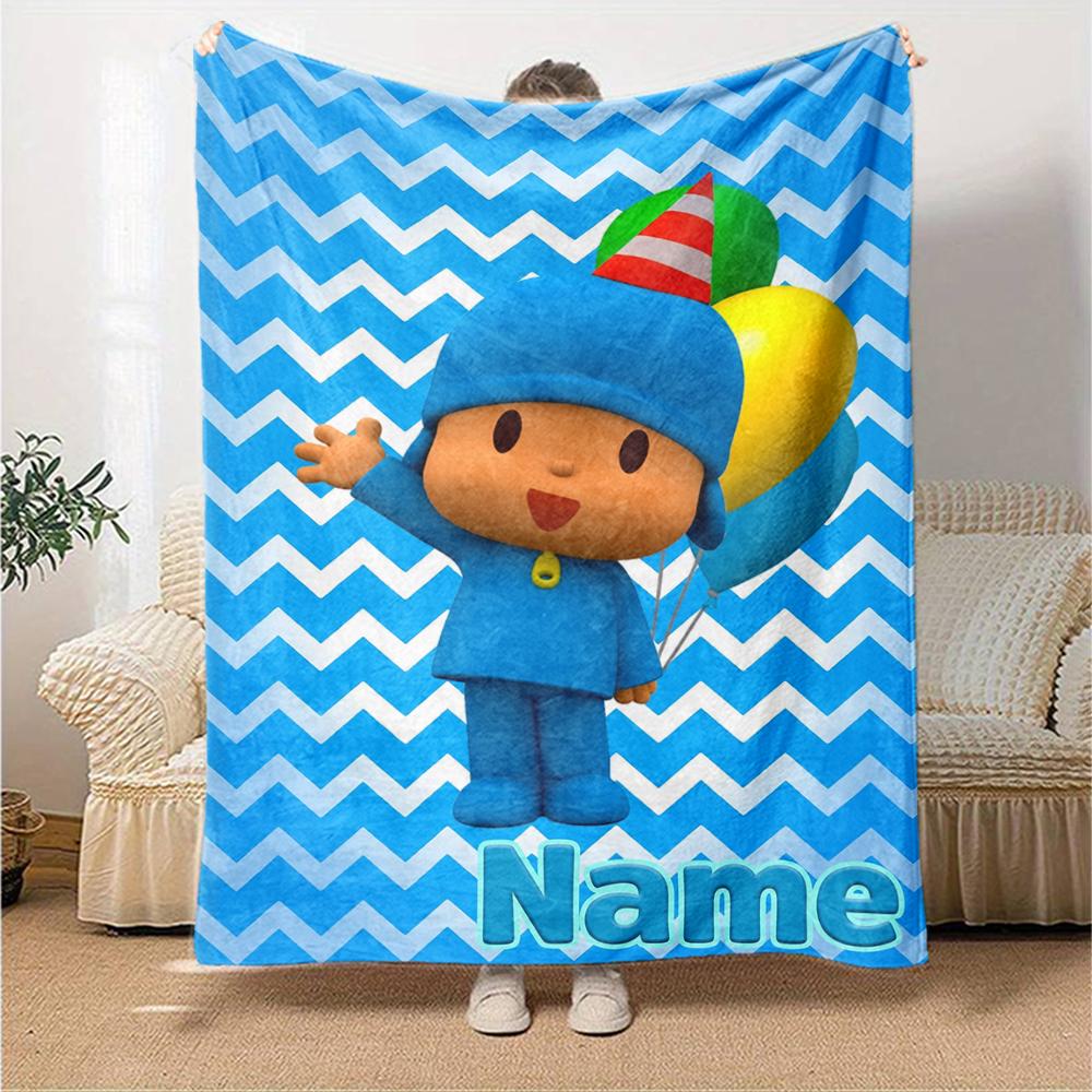 Custom Name Pocoyo Theme Printed Blanket Perfect For Couch Bed Travel Outdoor Use Machine Washable Cozy Durable