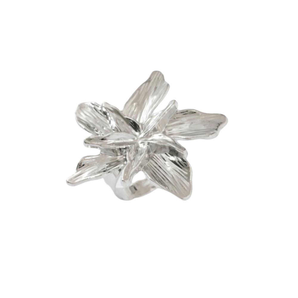 Adjustable Metal Flower Ring Double Layered Irregular Geometric Petal Ring  Trendy