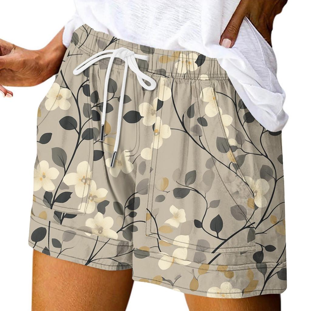 Women's Casual Summer Elastic Beach Shorts Print Casual Shorts