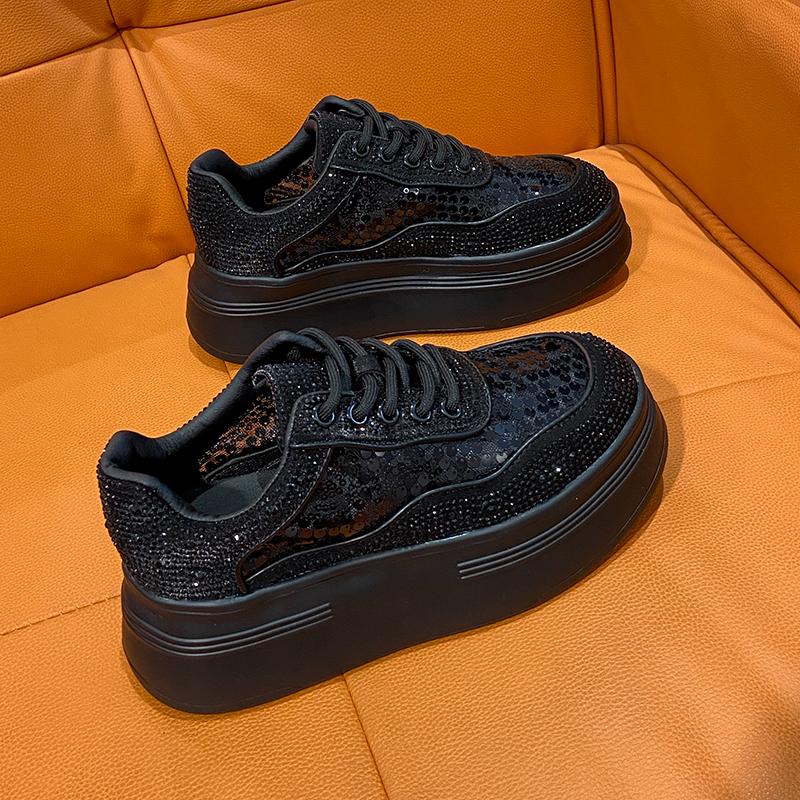 Модные Роскошные Женские Спортивные Туфли Летняя Сетка Высокий Каблук Платформа Шнуровка Водяной Бриллиант Кристалл Повседневная Рабочая Обувь Уличная Обувь для Бега