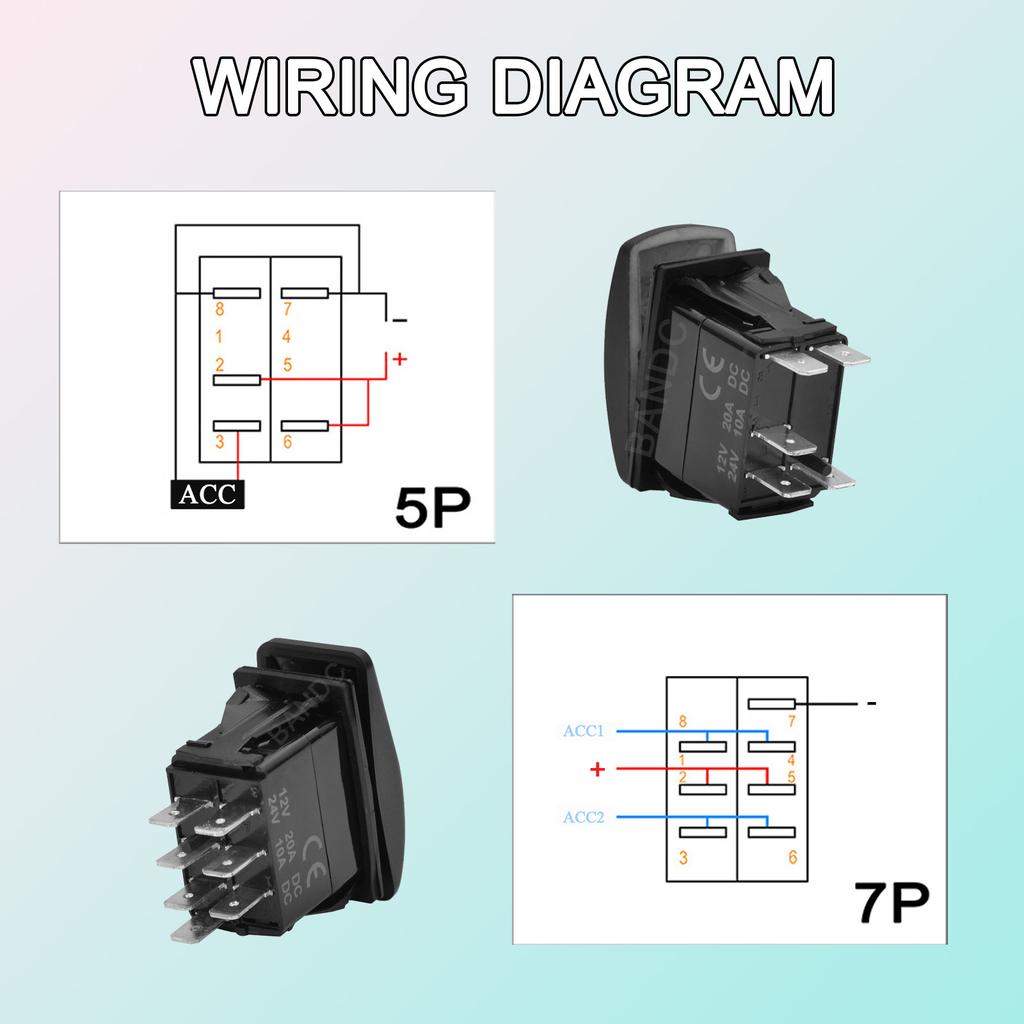 Waterproof LED Rocker Switch for Boat RV Truck | Green/Red Light 12V/24V ON-OFF/ON-OFF-ON for Exhaust Heat AC Lights