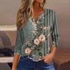 Women's T Shirt Print Button 3/4 Sleeve Daily Weekend Fashion Basic V- Neck Regular Top