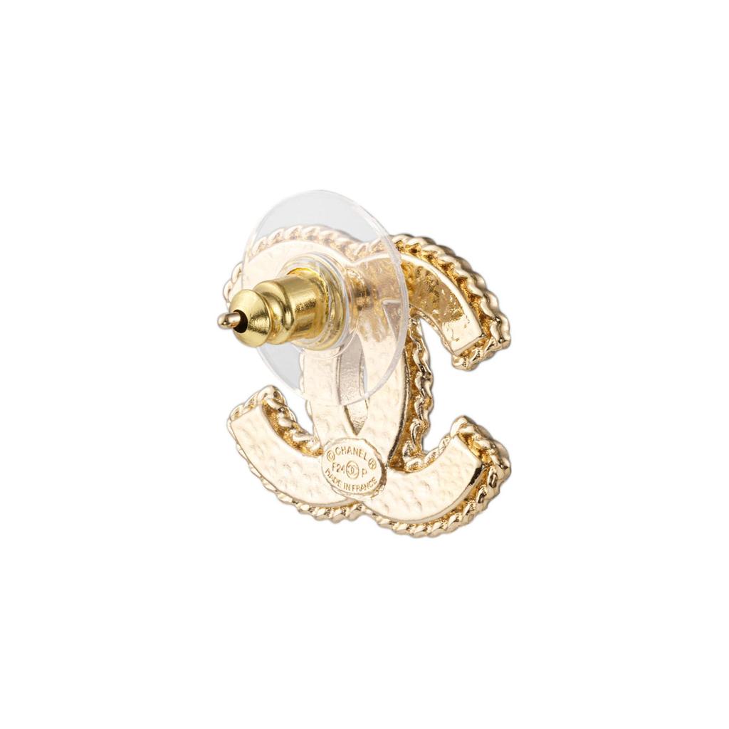 Chanel 24P Серьги Новый Стиль Черное Золото Двойная C Скрученная Женские серьги ABC528-B16134-NW445