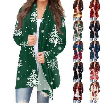 Женская модная рождественская куртка с принтом, повседневный кардиган с длинным рукавом, пальто