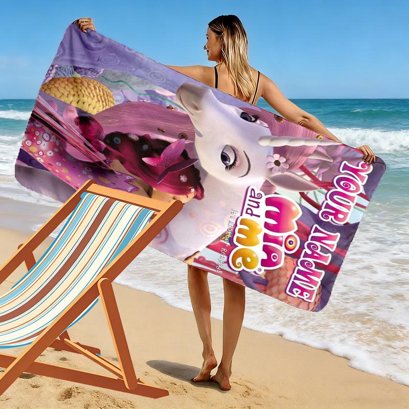 Custom Name Mia and me Print Beach Towel, Large Soft Quick Dry Towel for Beach Camping Swimming