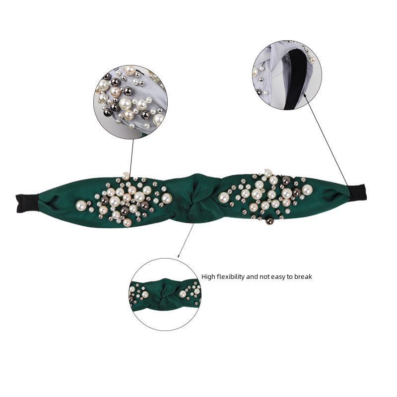 Европейский и американский узелковый ободок с жемчугом: Модный широкополый головной убор с подкладкой и узлом посередине