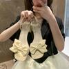 Summer 2024 with Medium Heels Women's Shoes Open Toe Footwear Buckles Bow Square Sandals for Woman New Breathable Fashion Sale H