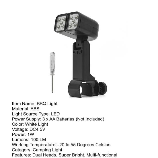 Уличный гриль-светильник с 10 светодиодными бусинами, двухголовый светильник для барбекю, многофункциональный аварийный светильник для ремонта, приготовления пищи, барбекю, гриля, аксессуары