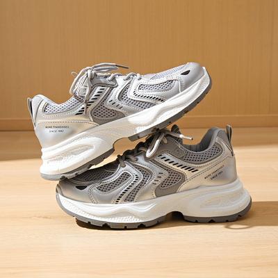 Ins корейская версия новой женской обуви для пап 2024 года, осенние студенческие спортивные кроссовки для бега, повседневная обувь на платформе, увеличивающая рост, женская обувь