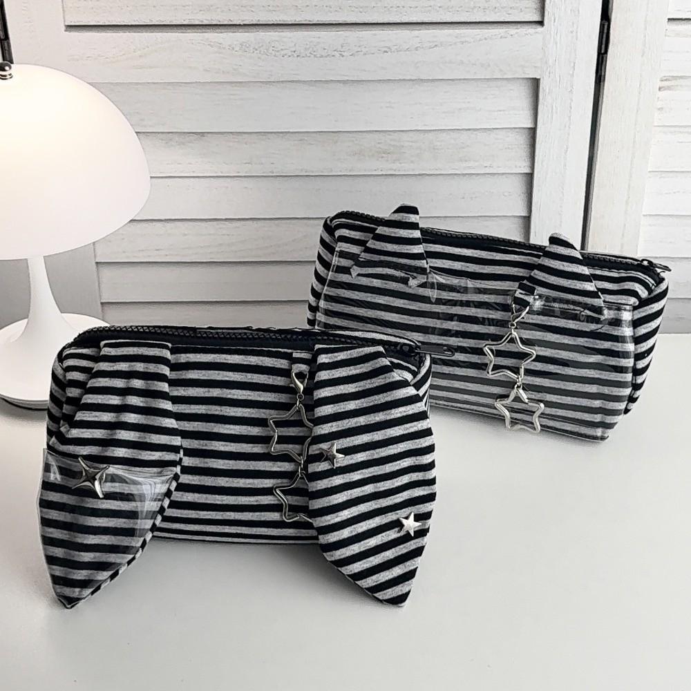 Multi-functional Striped Pencil Case Large Capacity Stationery Organizer Makeup Table
