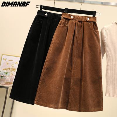 2025 Юбки женские больших размеров Женские Осенние Эластичные Базовые Вельветовые С Высоким Разрезом Оверсайз Модные Японское Платье