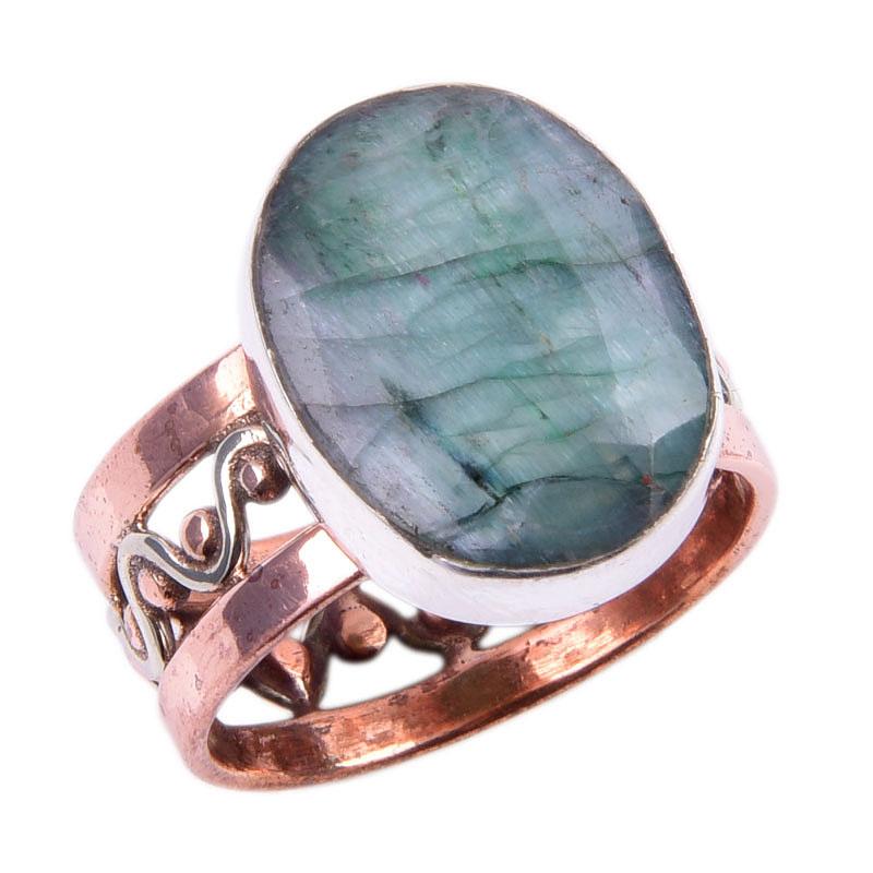 Изумруд(Смоделированный) Кольцо ручной работы из стерлингового серебра 925 пробы в двух тонах S.7 L6O42