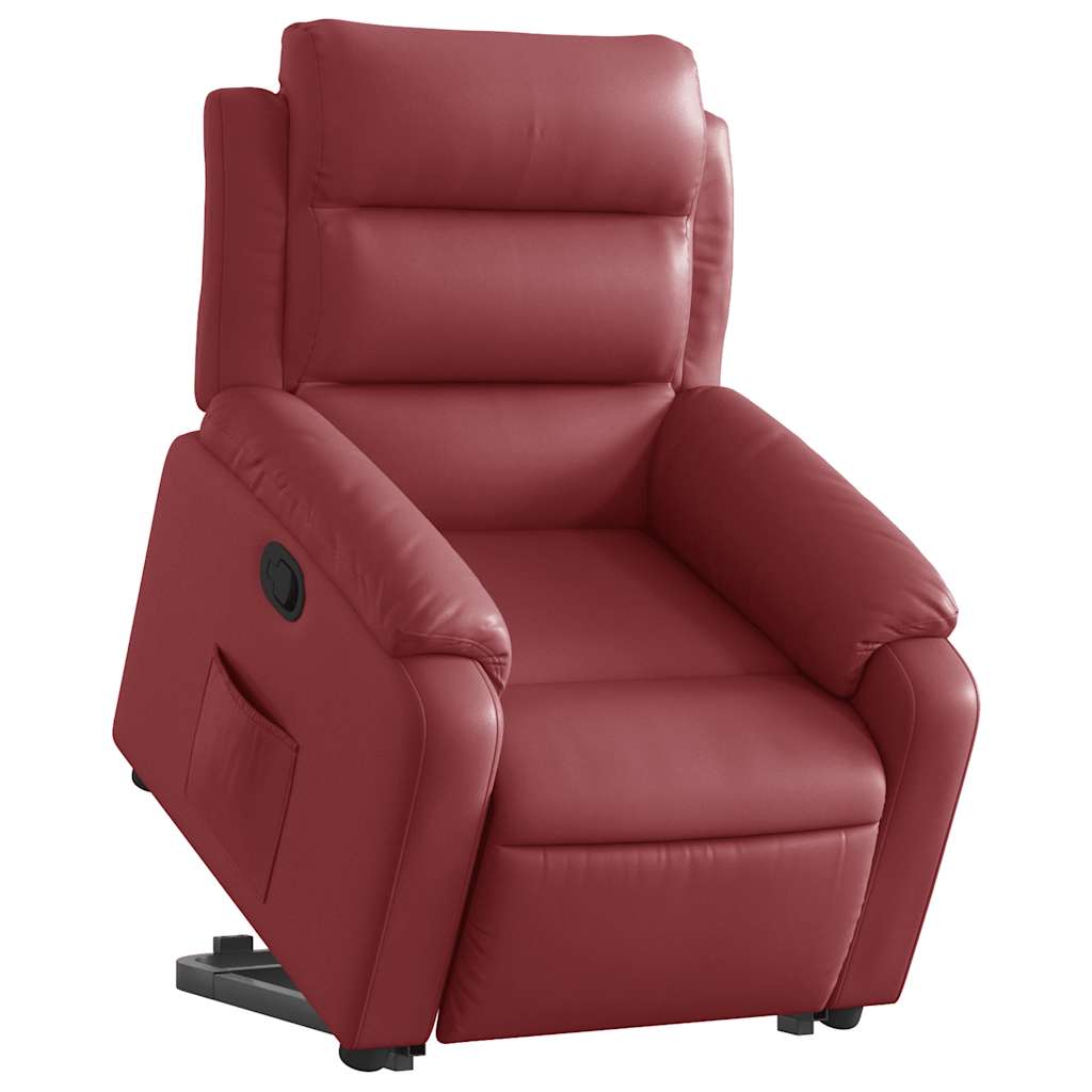 Recliner with Rising Aid Burgundy Artificial Leather